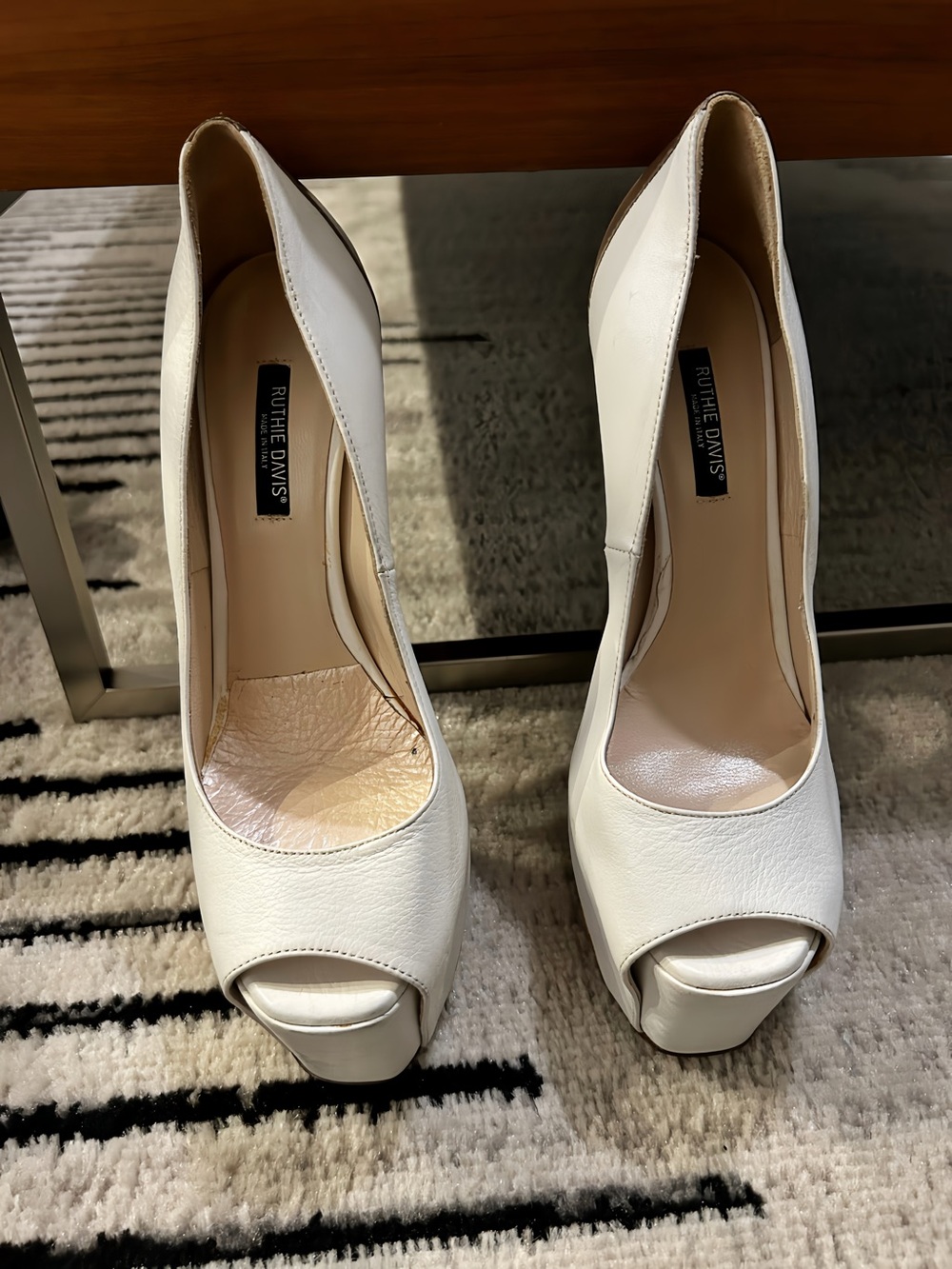 Ruthie Davis Off-White Peep-Toe Platform Pumps